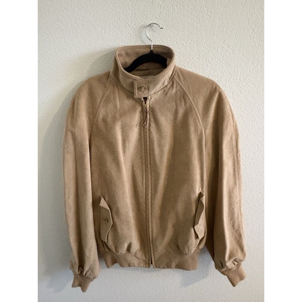 Jeffrey Banks for Lakeland Men's Tan Bomber Jacket Zip Stand Collar Lined 42